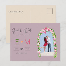フォトウェディング日付を保存ピンクのフローラはがき ポストカード