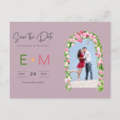 フォトウェディング日付を保存ピンクのフローラはがき ポストカード (正面)