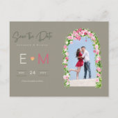 フォトウェディング日付を保存ピンクのフローラはがき ポストカード (正面)