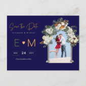 フォトウェディング日付海軍テラコッタフローラ ポストカード (正面)