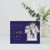 フォトウェディング日付海軍テラコッタフローラ ポストカード (スタンド正面)