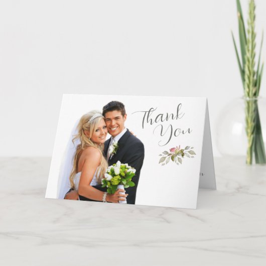 フォトウェディング サンクス ウォーターカラー ローズ ソフト ピンク サンキューカード (正面)