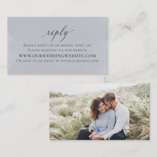 フォトウェディングRSVPオンラインエレガント水彩青 エンクロージャーカード (正面/裏面)