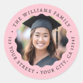 フォトウェーブピンク縁どク卒業差出人住所 ラウンドシール (正面)