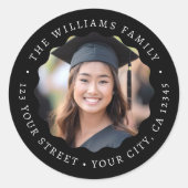 フォトウェー縁どブ卒業差出人住所ラベル ラウンドシール (正面)