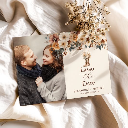 フォトウエスタンブーツフローラテラコッタ結婚ズ セーブザデート