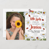 フォトウォーターカラーかわいい誕生日ガールレディバグ 招待状 (正面/裏面)