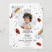 フォトウォーターカラーかわいい誕生日ガールレディバグ 招待状 (正面/裏面)