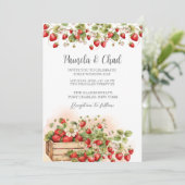 フォトウォーターカラーイチゴQRコード結婚ズ 招待状 (スタンド正面)