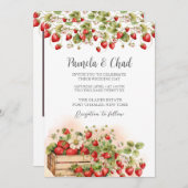 フォトウォーターカラーイチゴQRコード結婚ズ 招待状 (正面/裏面)