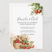 フォトウォーターカラーイチゴQRコード結婚ズ 招待状 (正面/裏面)