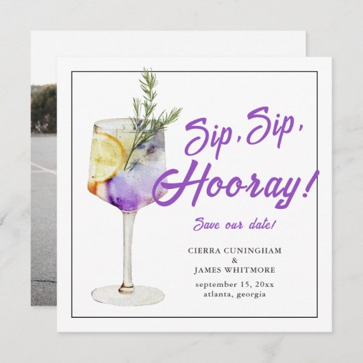 フォトウォーターカラーカクテルシップSIPホレー結婚ズ セーブザデート (正面/裏面)