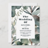 フォトウォーターカラーグリーナリーユーカリ結婚ス 招待状 (正面)
