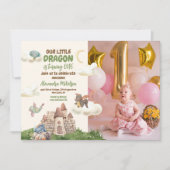 フォトウォーターカラードラゴンベビー1st誕生日 招待状 (正面)
