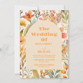 フォトウォーターカラーピンクオレンジワイルドフラワー結婚ズ 招待状 (正面)