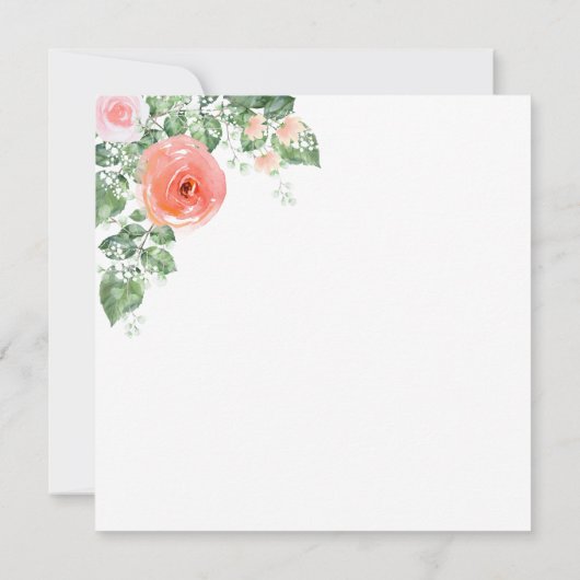 フォトウォーターカラーピンクローズフローラサンキューカード 招待状 (裏面)