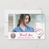 フォトウォーターカラーピンク看護学校卒業生 サンキューカード (正面)