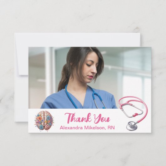 フォトウォーターカラーピンク看護学校卒業生 サンキューカード (正面)