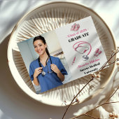 フォトウォーターカラーピンク看護学校卒業生 案内状