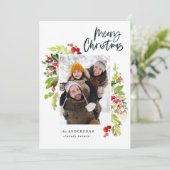 フォトウォーターカラーフローラと葉のクリスマス シーズンカード (スタンド正面)