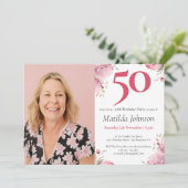 フォトウォーターカラーフローラピンク50th誕生日パーティー 招待状 (スタンド正面)