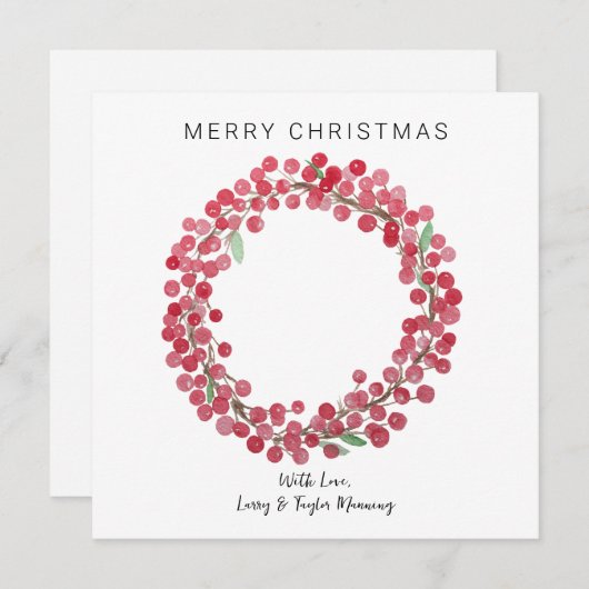 フォトウォーターカラーベリーリースクリスマスカードなし シーズンカード (正面/裏面)