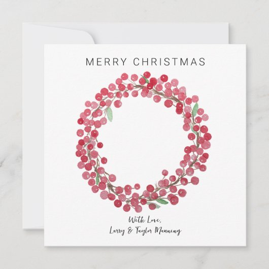 フォトウォーターカラーベリーリースクリスマスカードなし シーズンカード (正面)