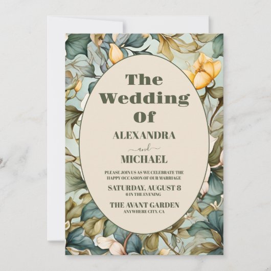 フォトウォーターカラーホワイトリリーアールヌーボー結婚ズ 招待状 (正面)