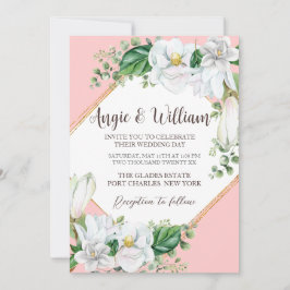 フォトウォーターカラーマグノリア赤面QRコード結婚ズ 招待状