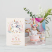 フォトウォーターカラーユニコーン誕生日招待状1st 招待状 (スタンド正面)