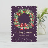 フォトウォーターカラーリースパープルメリークリスマス シーズンカード (スタンド正面)