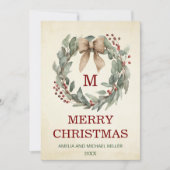 フォトウォーターカラーリースメリークリスマスカード 招待状 (正面)