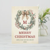 フォトウォーターカラーリースメリークリスマスカード 招待状 (スタンド正面)