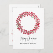 フォトウォーターカラーレッドベリーリースクリスマス シーズンポストカード (正面/裏面)