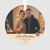 フォトウォーターカラーヴィンテージスクリプト初めてのクリスマス オーナメント (裏面)