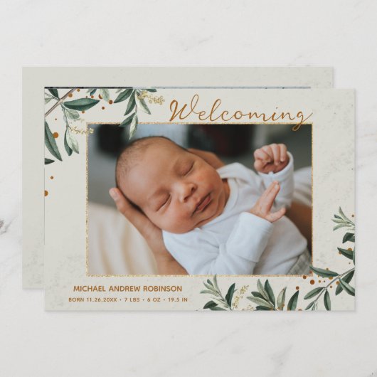 フォトウォーターカラー植物採集4枚の写真誕生 案内状 (正面/裏面)