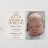 フォトウォーターカラー素朴フローラ洗礼 招待状 (正面/裏面)