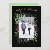 フォトウォーターカラー緑メリークリスマス シーズンカード (正面/裏面)