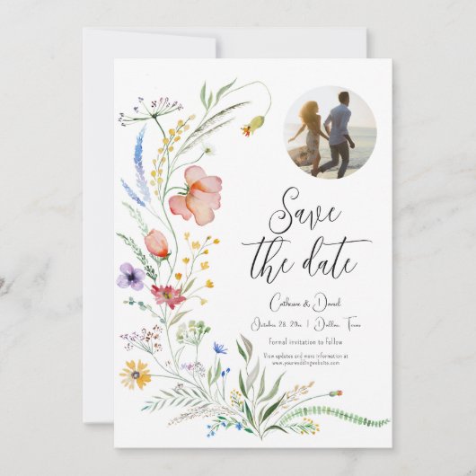 フォトウォーターカラーWildflower エレガント Script結婚's セーブザデート (正面)