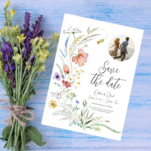 フォトウォーターカラーWildflower エレガント Script結婚's セーブザデート