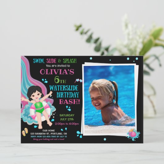 フォトウォータースライド誕生日の招待ウォーターパークおもしろい 招待状 (スタンド正面)
