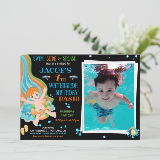 フォトウォータースライド誕生日の招待Splishスプラッシュ 招待状 (スタンド正面)