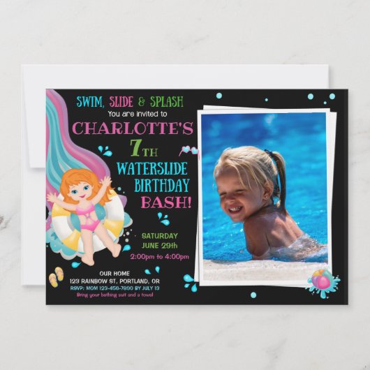 フォトウォータースライド誕生日の招待Splishスプラッシュ 招待状 (正面)