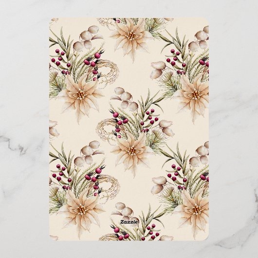 フォトウォー素朴ターカラー植物性クリスマス 箔シーズンカード (裏面)