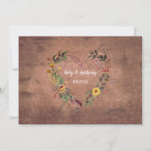 フォトウッドの日付素朴フローラハートの保存 招待状 (裏面)