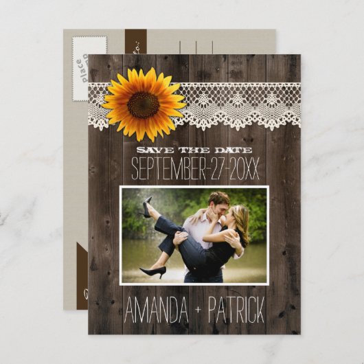 フォトウッドひまわりウェディング日付カードを保存 案内ポストカード (正面/裏面)
