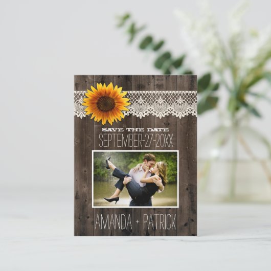 フォトウッドひまわりウェディング日付カードを保存 案内ポストカード (スタンド正面)