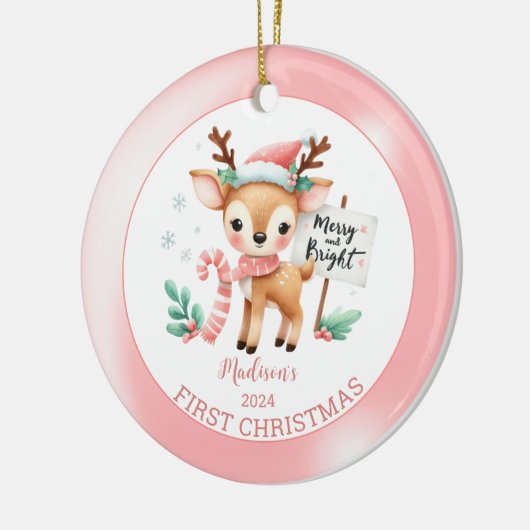 フォトウッドラパーソナライズされたンドディアクリスマス セラミックオーナメント (左)