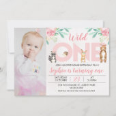 フォトウッドランドアニマルズ1歳の誕生日招待状 招待状 (正面)