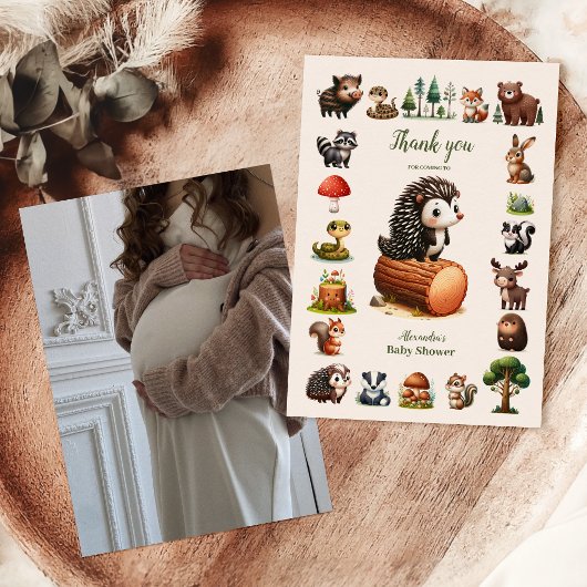 フォトウッドランド動物赤ちゃんシャワーサンキューカード サンキューカード